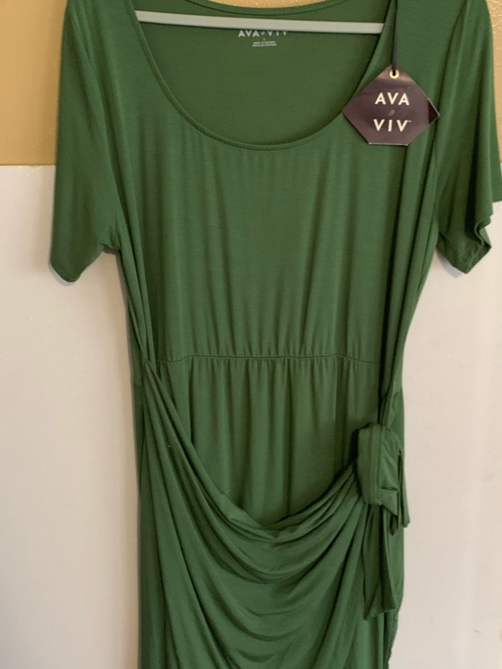 Ava & Viv Olive Green Midi Dress with Side Tie - Picture 2 of 5